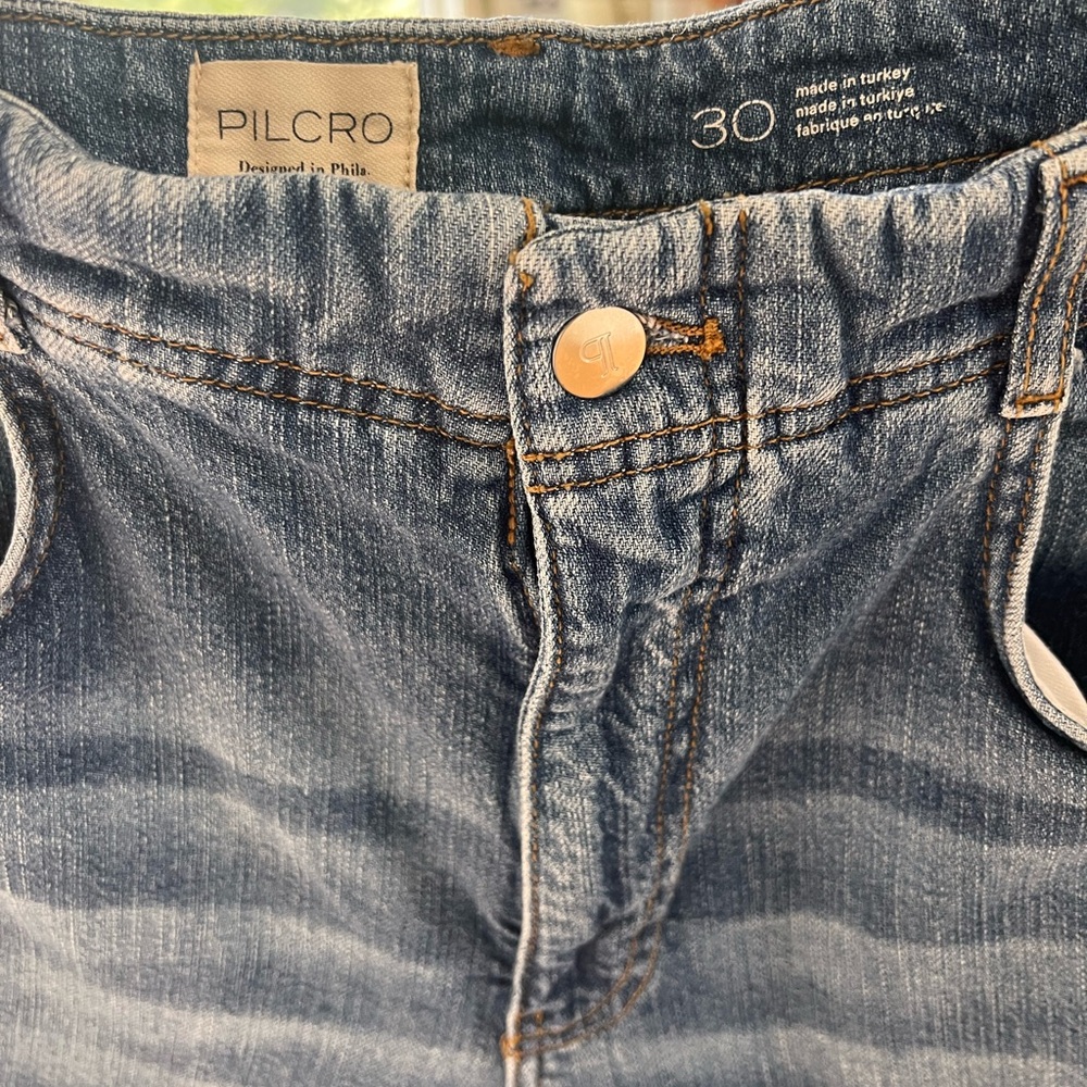 Pilcro Adi Regenerative Mid-Rise Frayed Relaxed Flare Jeans